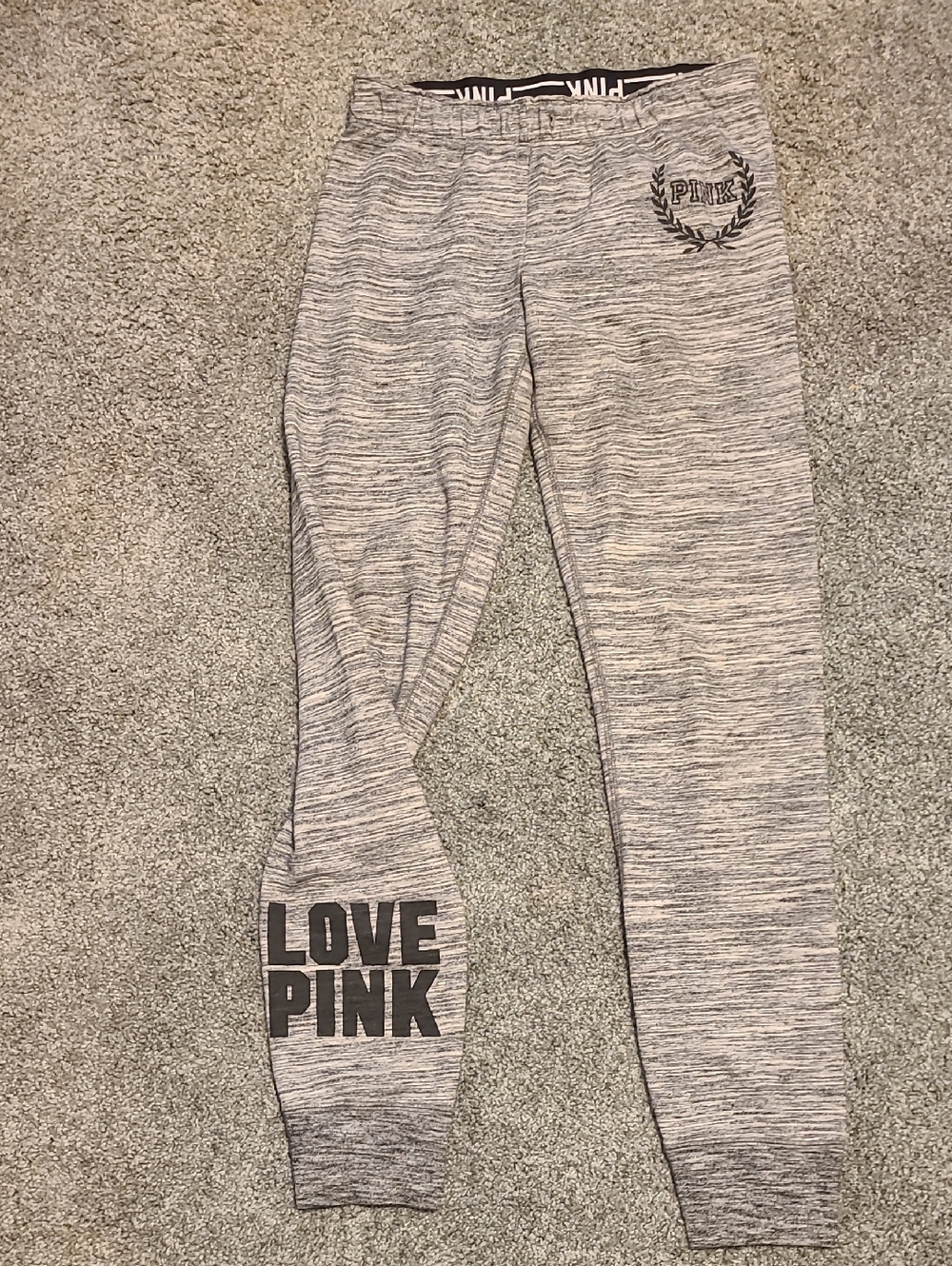 PINK Victoria's Secret Grey Marled Jogger Pants with LOVE PINK Logo